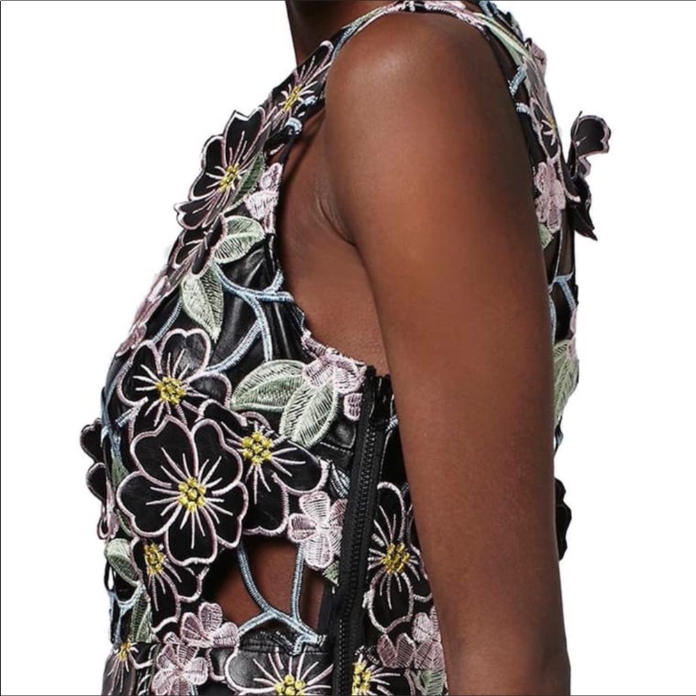 Like New Topshop Floral Appliqué & Vegan Leather Dress - Picture 3 of 15